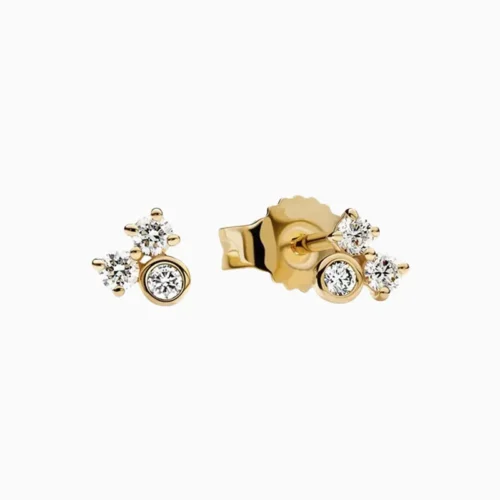 Aretes Broquel De Plata Triple Diamante