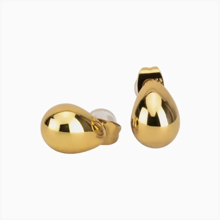 Aretes Broquel De Acero Gota Dorada