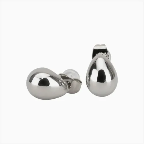 Aretes Broquel De Acero Gota Plateada