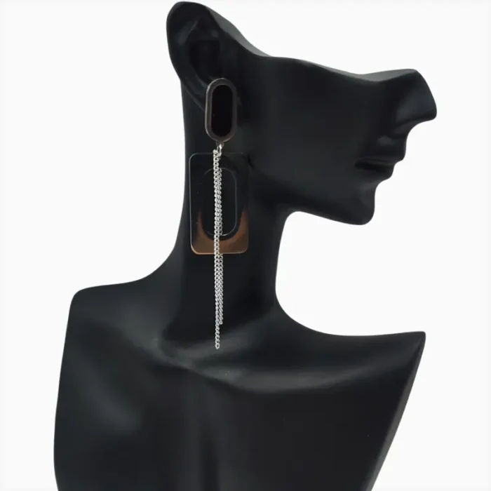 Aretes De Acero Rectángulo Plateado