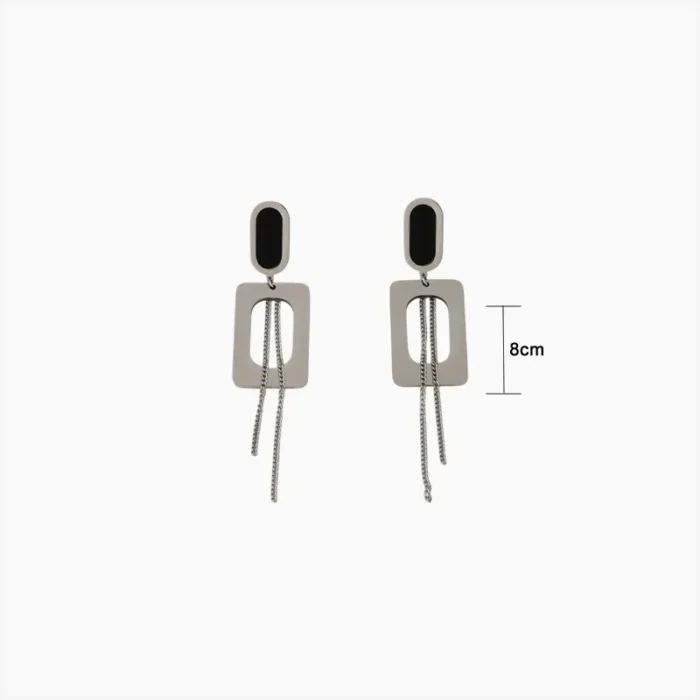 Aretes De Acero Rectángulo Plateado