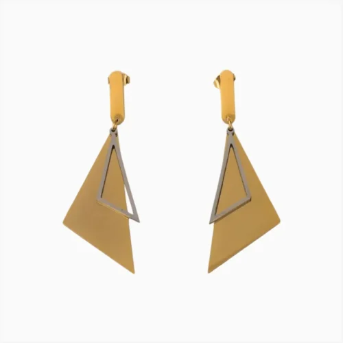 Aretes Largos De Acero Triángulo Dorado