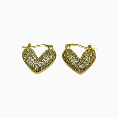 Aretes Huggies De Oro Corazón Brillante