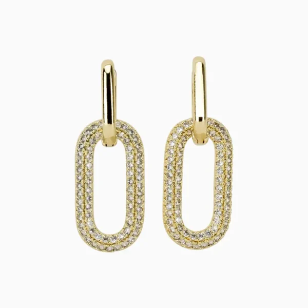 Aretes Huggies De Oro Eslabones Brillantes