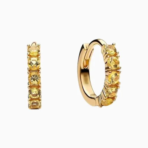 Aretes Huggies De Plata Abrazo Amarillo