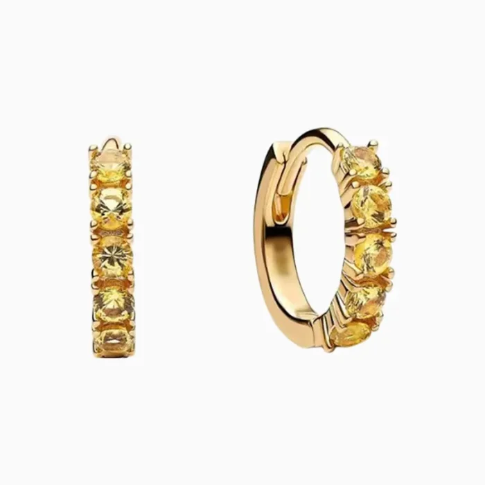 Aretes Huggies De Plata Abrazo Amarillo
