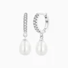 Aretes Huggies De Plata Perla Colgante