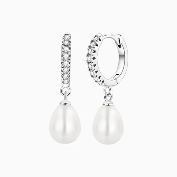 Aretes Huggies De Plata Perla Colgante