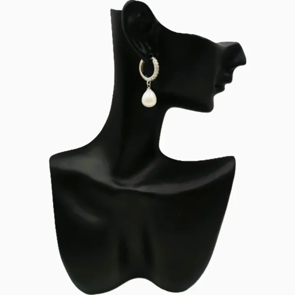 Aretes Huggies De Plata Perla Colgante