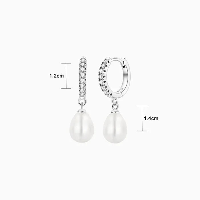 Aretes Huggies De Plata Perla Colgante
