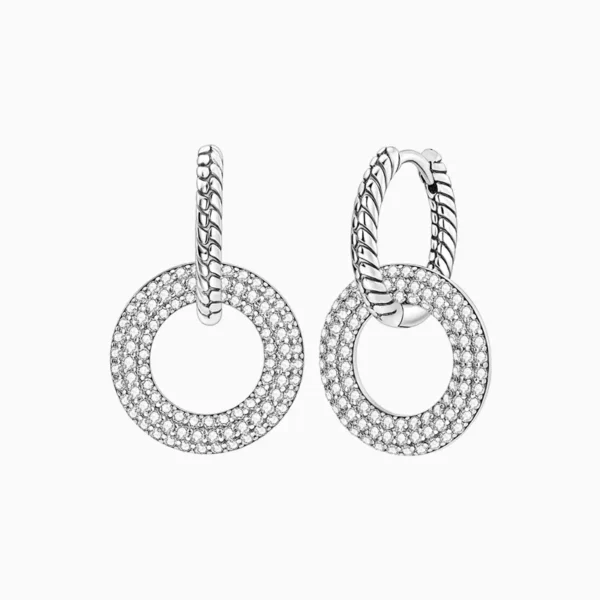 Aretes Huggies De Plata Triple Fila Pavé