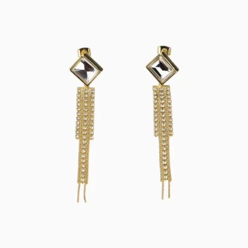 Aretes Largos De Oro Colgantes Brillantes