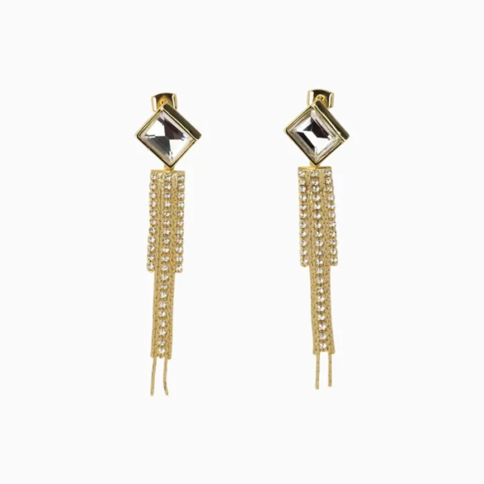 Aretes Largos De Oro Colgantes Brillantes