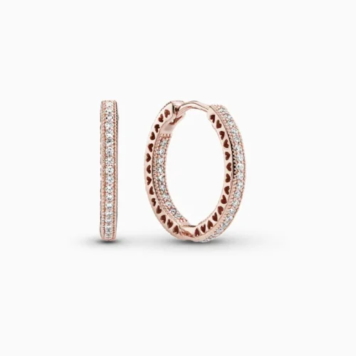 Arracadas De Plata Brillo Y Corazones Rosa