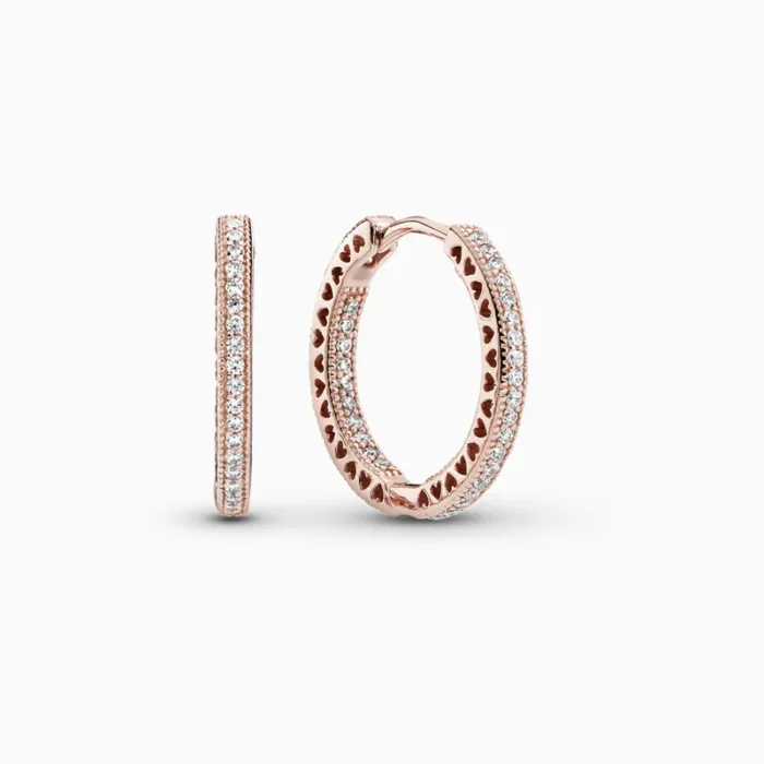 Arracadas De Plata Brillo Y Corazones Rosa