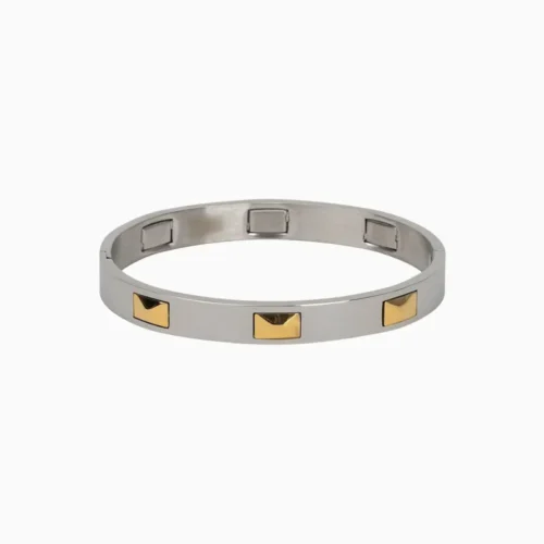 Brazalete De Acero Cuadros Dorados