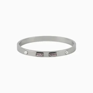 Brazalete De Acero Piedras Rosas