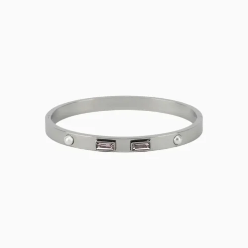 Brazalete De Acero Piedras Rosas