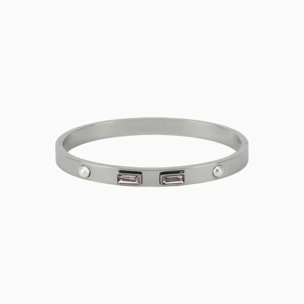 Brazalete De Acero Piedras Rosas