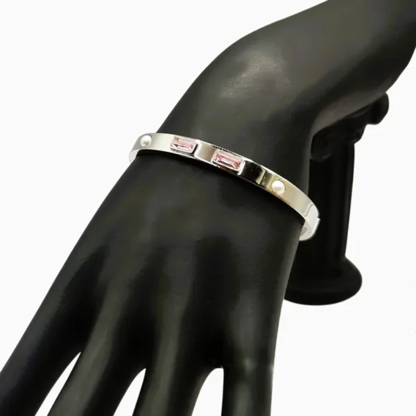 Brazalete De Acero Piedras Rosas