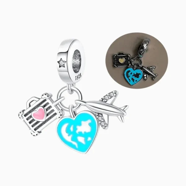 Charm Avión Maleta Y Corazón Brillante
