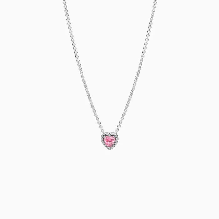 Collar De Plata Corazón Rosa