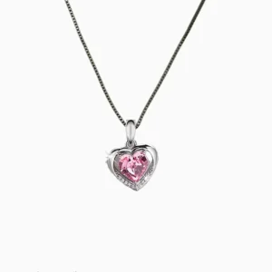 Collar De Plata Corazón Rosa