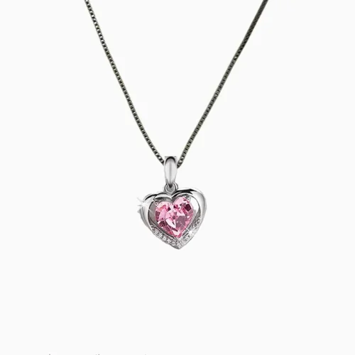 Collar De Plata Corazón Rosa