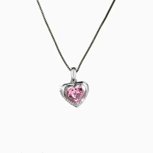 Collar De Plata Corazón Rosa
