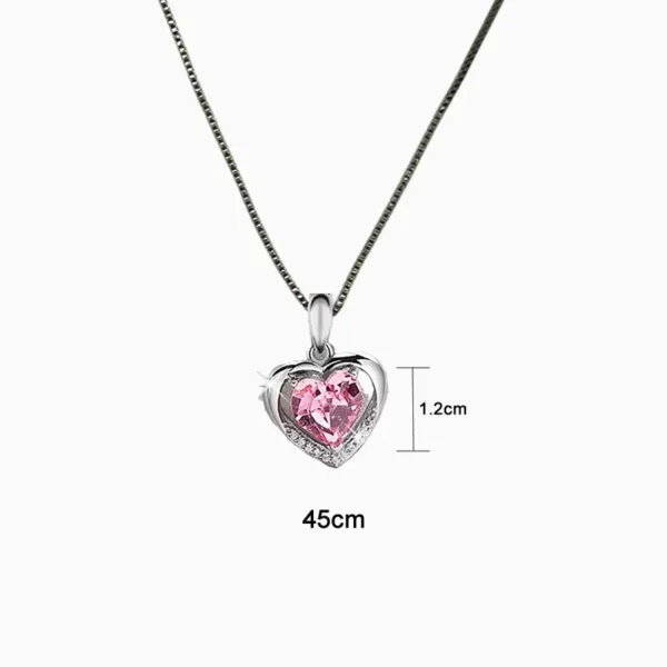 Collar De Plata Corazón Rosa