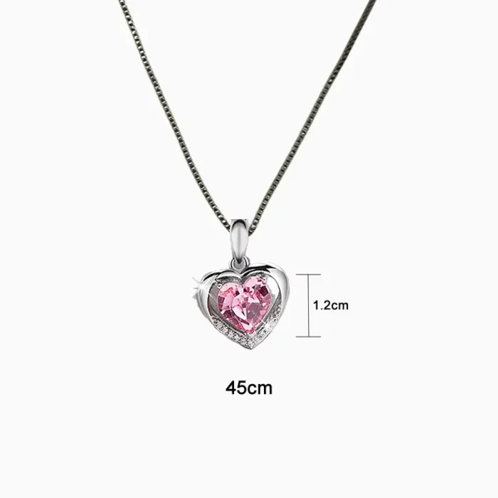 Collar De Plata Corazón Rosa