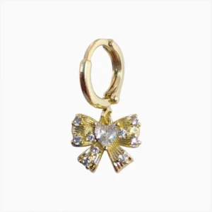 Aretes Huggies De Oro Moño Brillante
