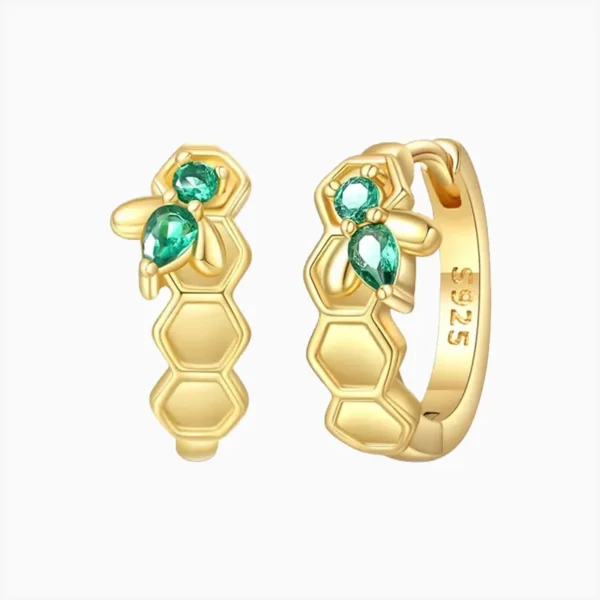 Aretes Huggies De Plata Abeja En Panal
