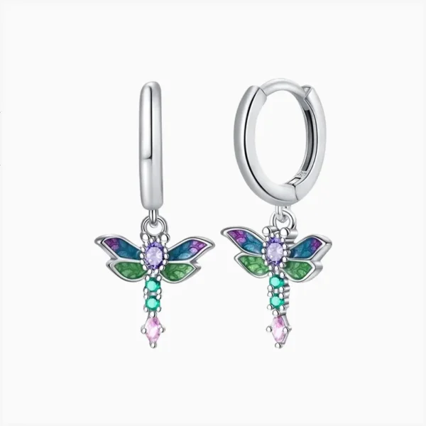 Aretes Huggies De Plata Libélula Brillante