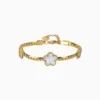Pulsera De Acero Flores Blancas Dorado