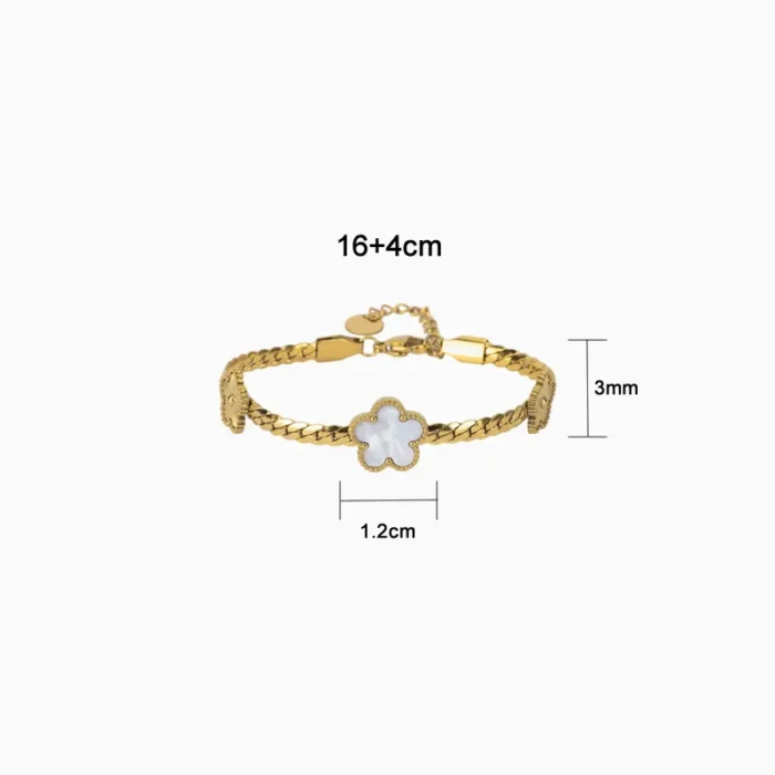 Pulsera De Acero Flores Blancas Dorado
