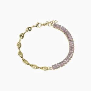 Pulsera De Oro Tenis Rosa Brillante