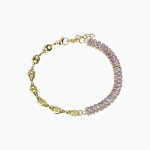 Pulsera De Oro Tenis Rosa Brillante