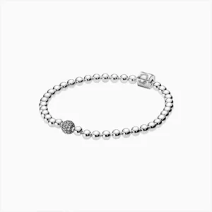 Pulsera De Plata Cuentas Y Pavé