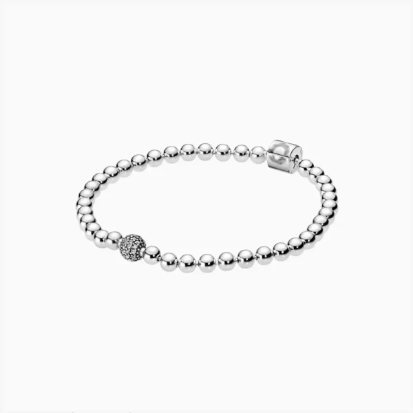 Pulsera De Plata Cuentas Y Pavé