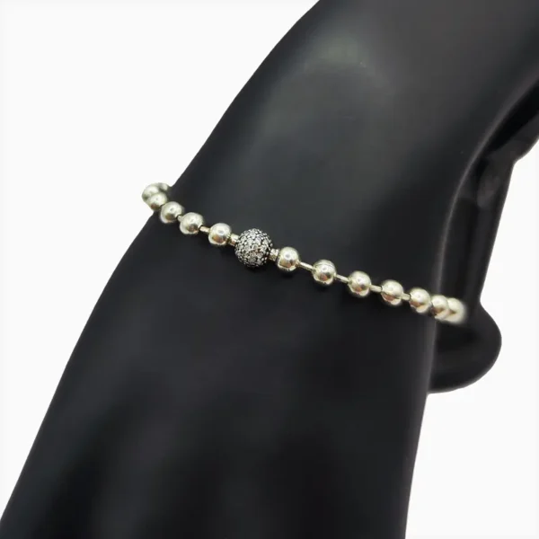 Pulsera De Plata Cuentas Y Pavé