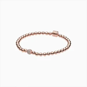 Pulsera De Plata Cuentas Y Pavé Rosa