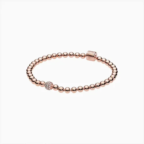 Pulsera De Plata Cuentas Y Pavé Rosa