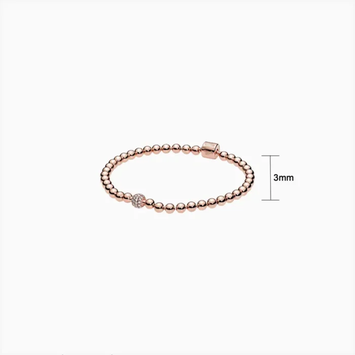 Pulsera De Plata Cuentas Y Pavé Rosa