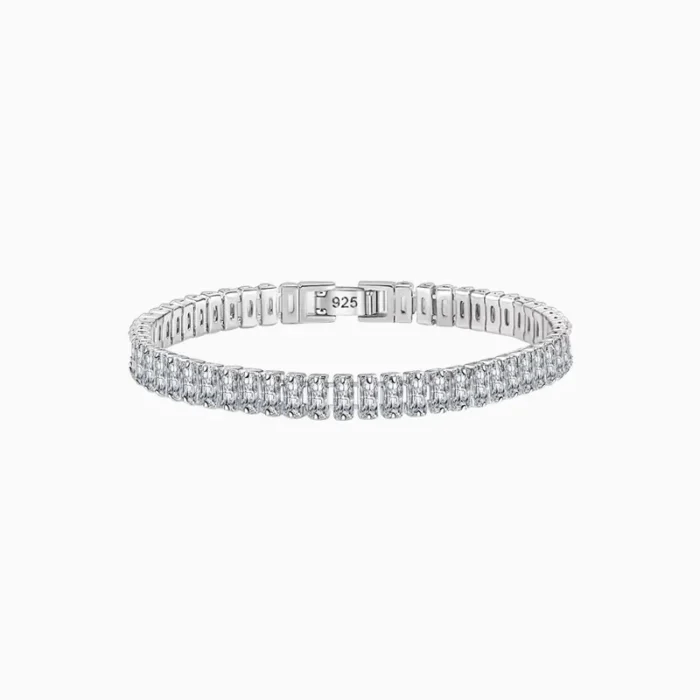 Pulsera De Plata Tenis Rectángulo Brillante